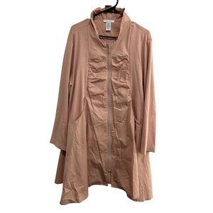 Joan Vass Dark Pink Long Sleeve Zip-Up Jacket Sz 1X Ruffle Pockets